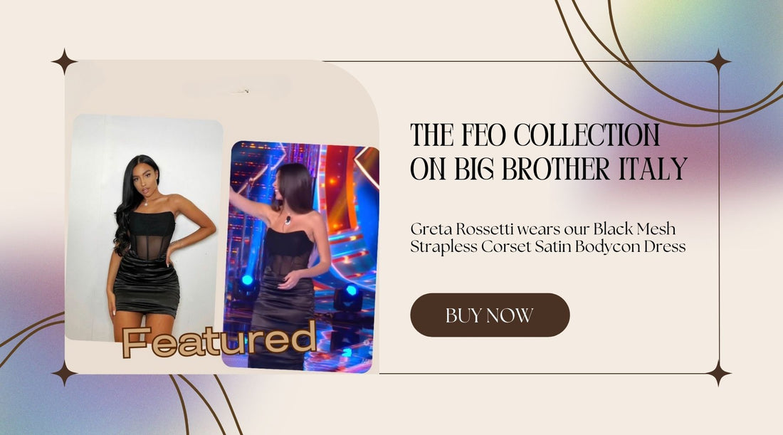 Greta Rossetti from Big Brother Italy show, Grade Fratello, Stuns in our Black Mesh Strapless Corset Satin Bodycon Dress