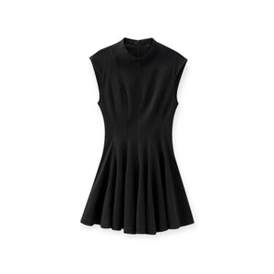 Black Sleeveless Pleated Mini Skater Dress