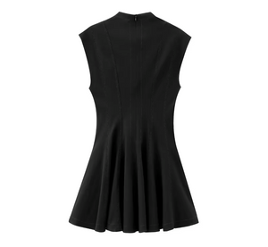 Black Sleeveless Pleated Mini Skater Dress