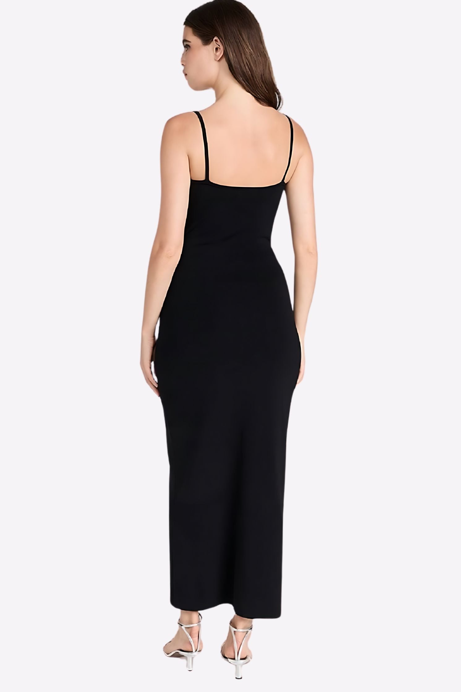Black Strappy Deep Plunge V Neckline Bodycon Maxi Dress