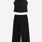 Women's Textured V-Neck Button-Up Waistcoat Co-ord Set