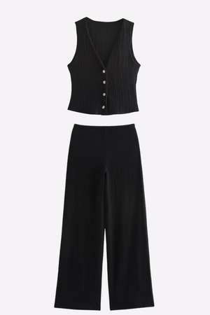 Women's Textured V-Neck Button-Up Waistcoat Co-ord Set
