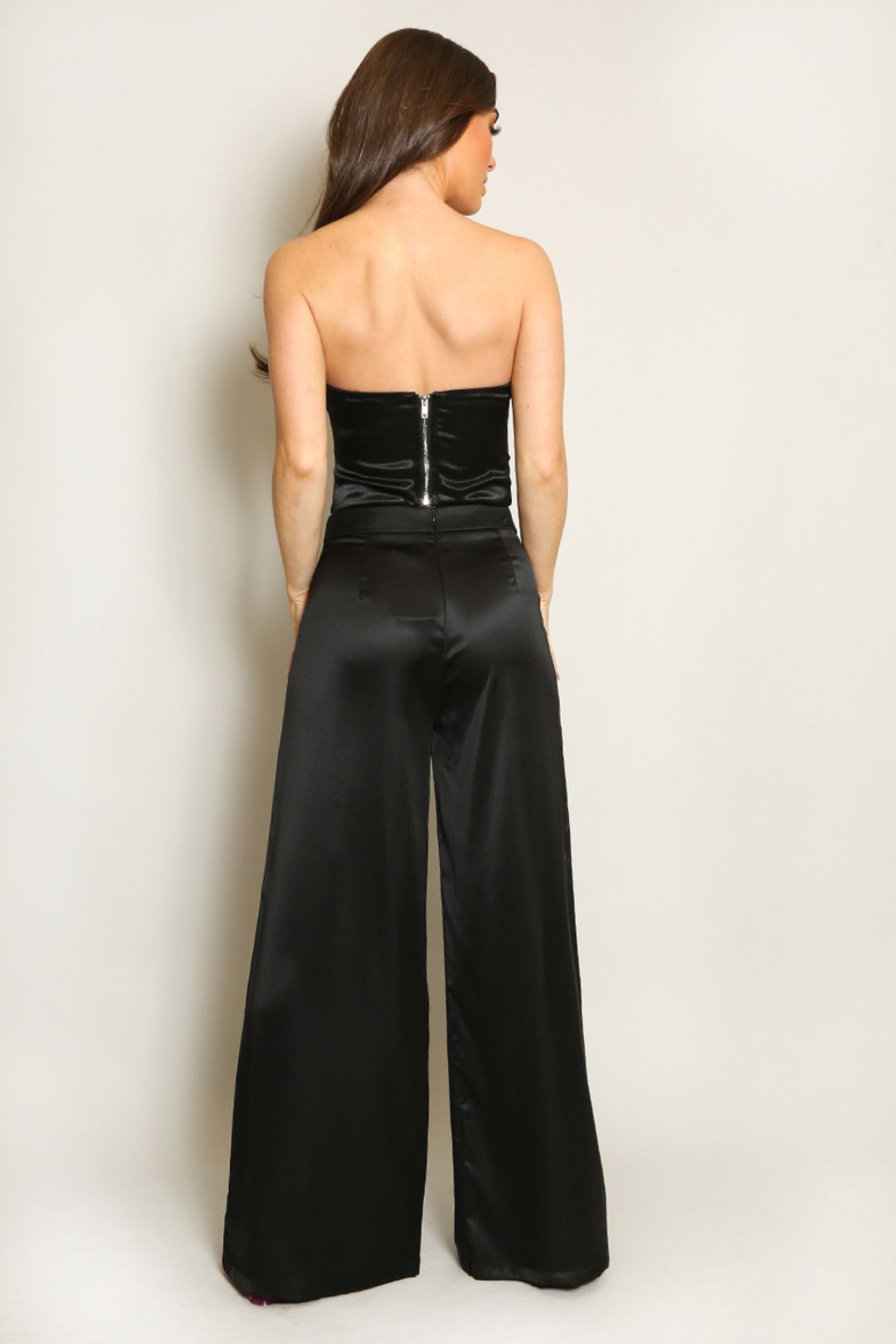 Black Wide Leg Satin High Waisted Trousers