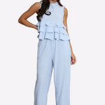 High Neck Frill Blouse & Flared Pants Co-ord Set