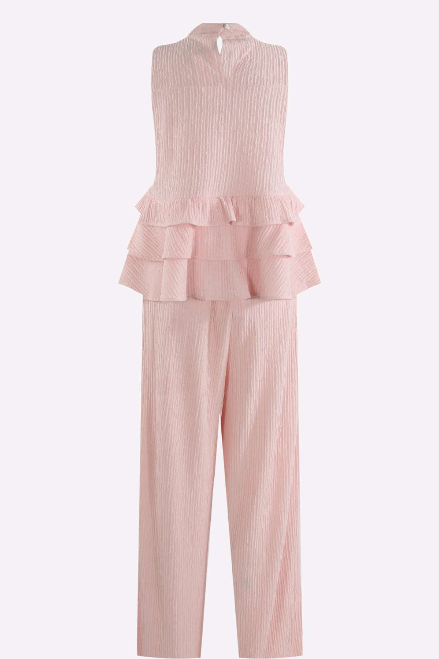 High Neck Frill Blouse & Flared Pants Co-ord Set