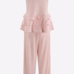 High Neck Frill Blouse & Flared Pants Co-ord Set