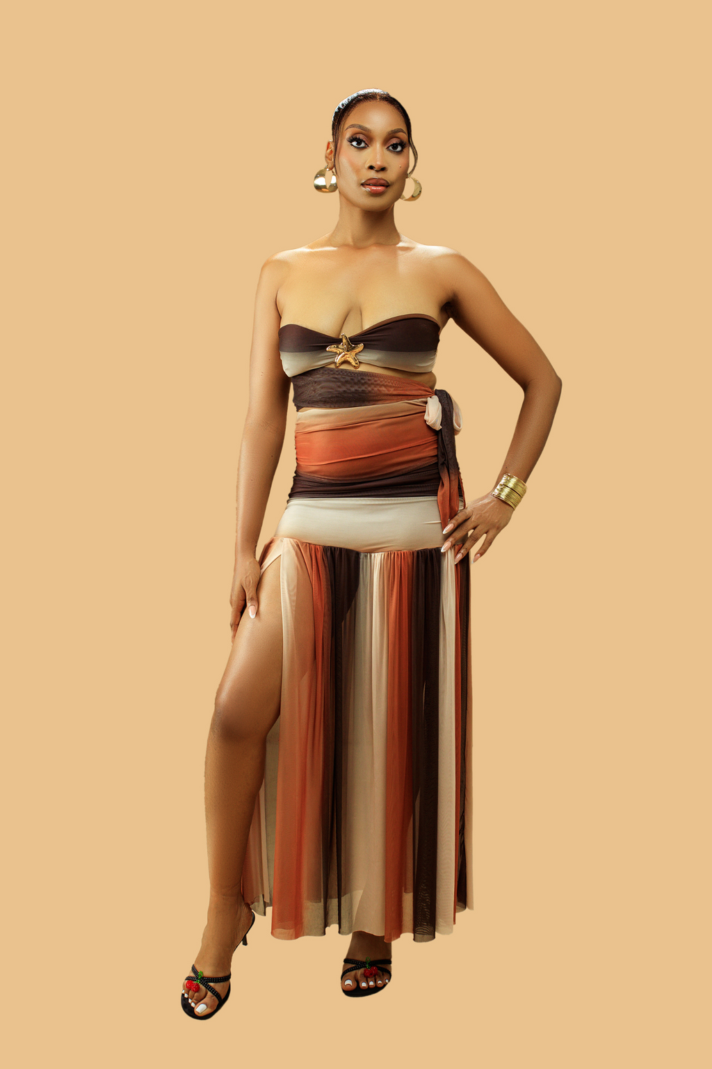 Boho Brown Ombre Maxi Skirt & Top Co-ord Set