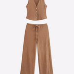 Women's Textured V-Neck Button-Up Waistcoat Co-ord Set