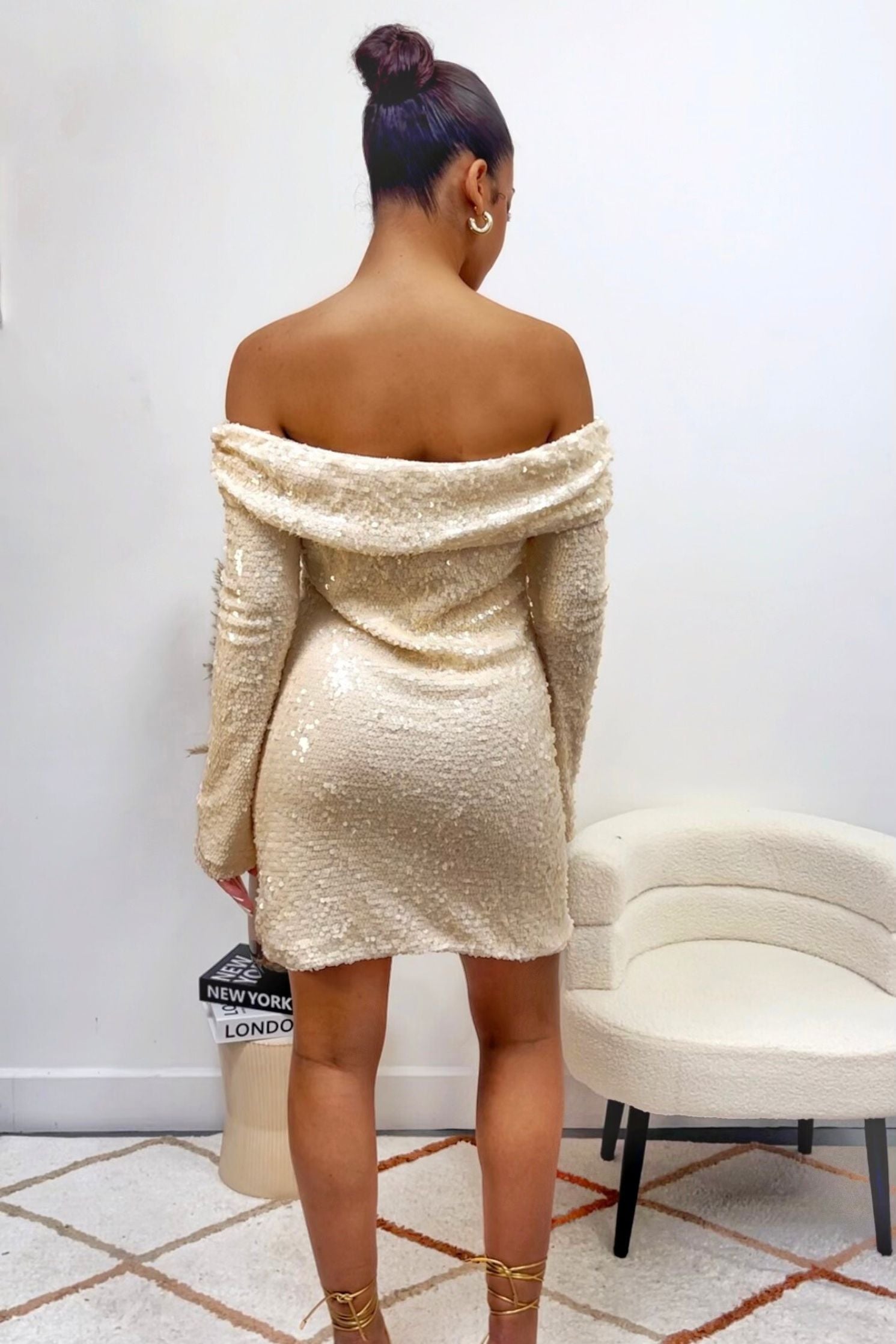 cream sequin dress uk Cream Velvet A-Line Midi Sequin Dress