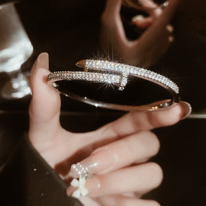 Silver Crystal Nail Detail Bangle Bracelet