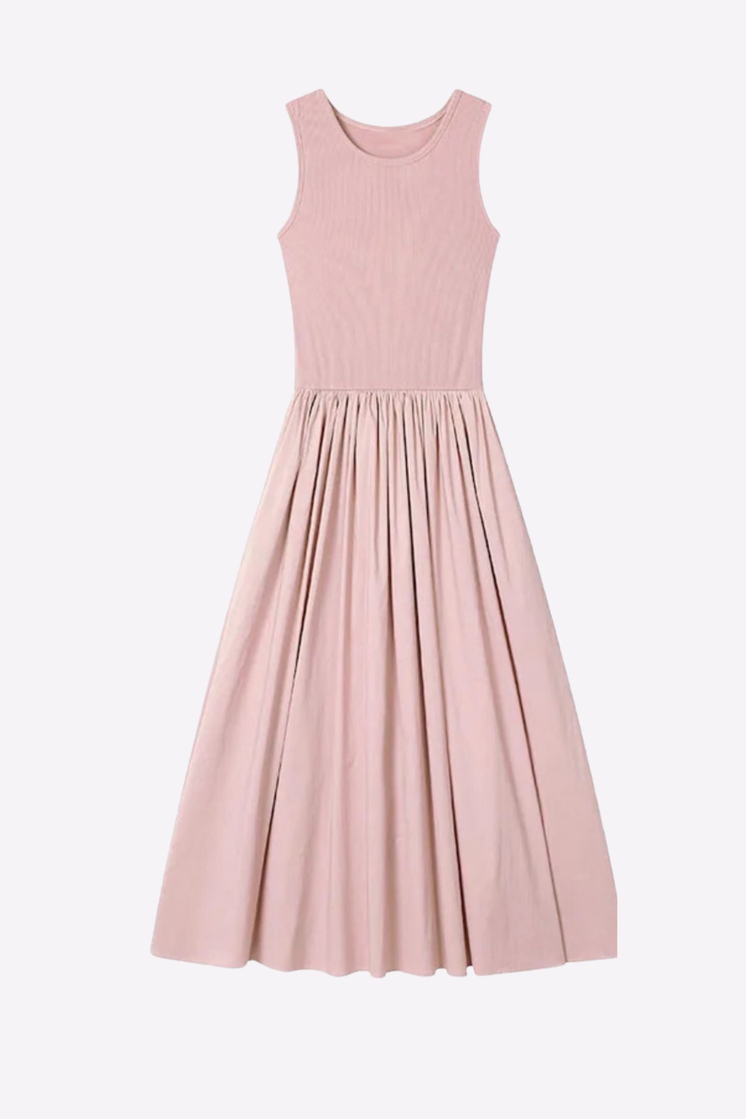 Cream Satin Pleated Drop Waist Summer Midi Dress