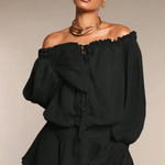 Ruched Off Shoulder Frill Detail Dress