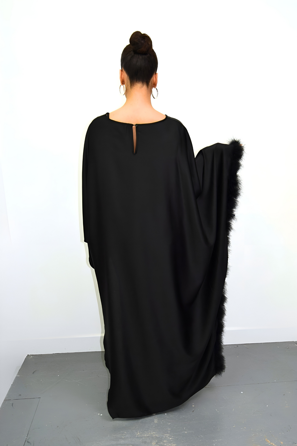 Satin Fur Trim Abaya Co ord Set