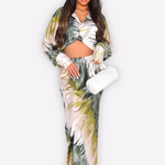 Satin Pink & Orange Printed Maxi Skirt Co-ord Set