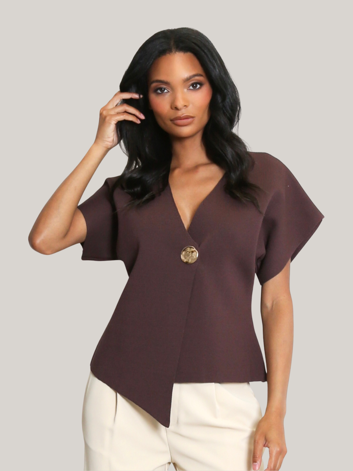 Women's Asymmetrical Cardigan With Gold Button Detail