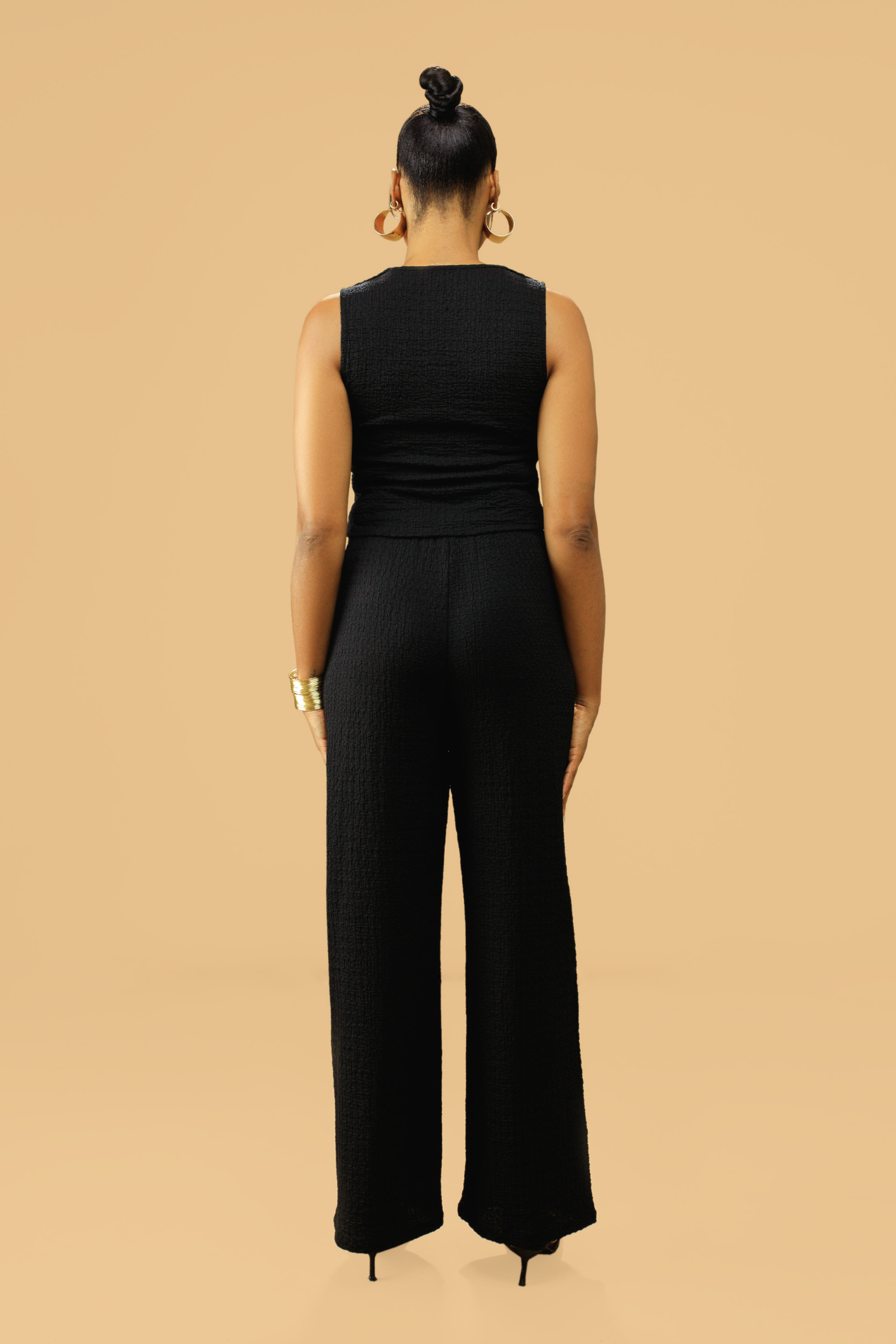 Women's Textured V-Neck Button-Up Waistcoat Co-ord Set