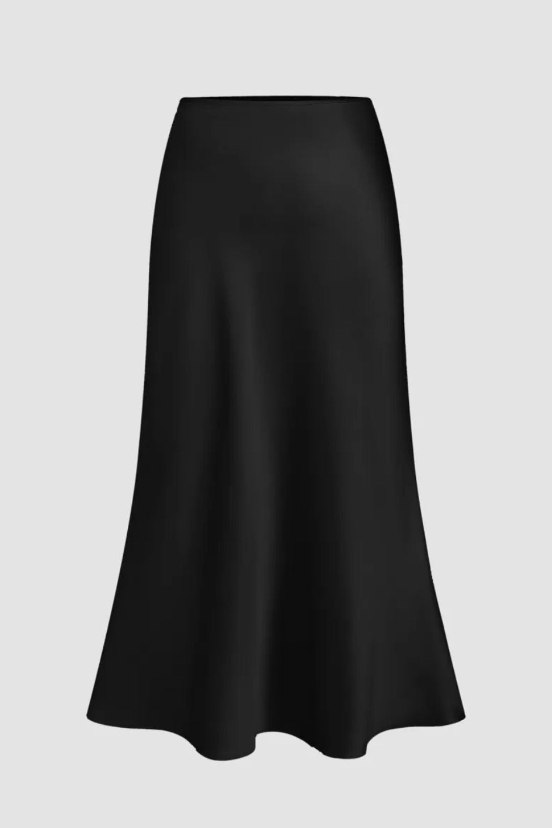 Black Satin High Rise Midi Skirt