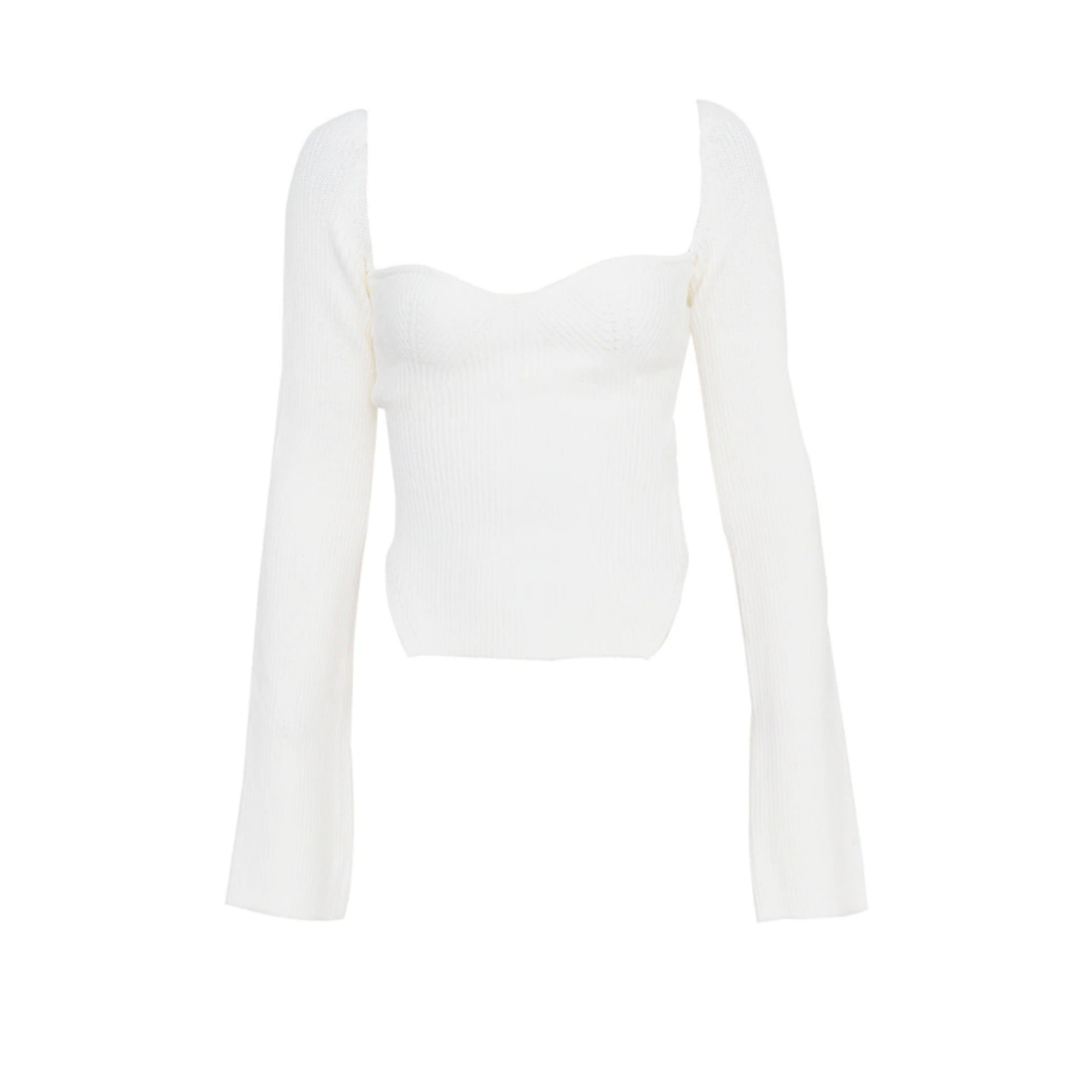 Ribbed Square Neck Bustier Long Sleeve Top