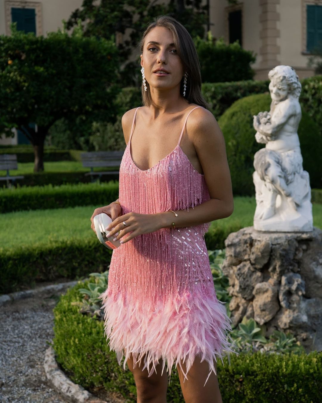 Strappy Fringe Feather Hem Mini Dress The FEO Collection Strappy Fringe Feather Hem Mini Dress The FEO Collection