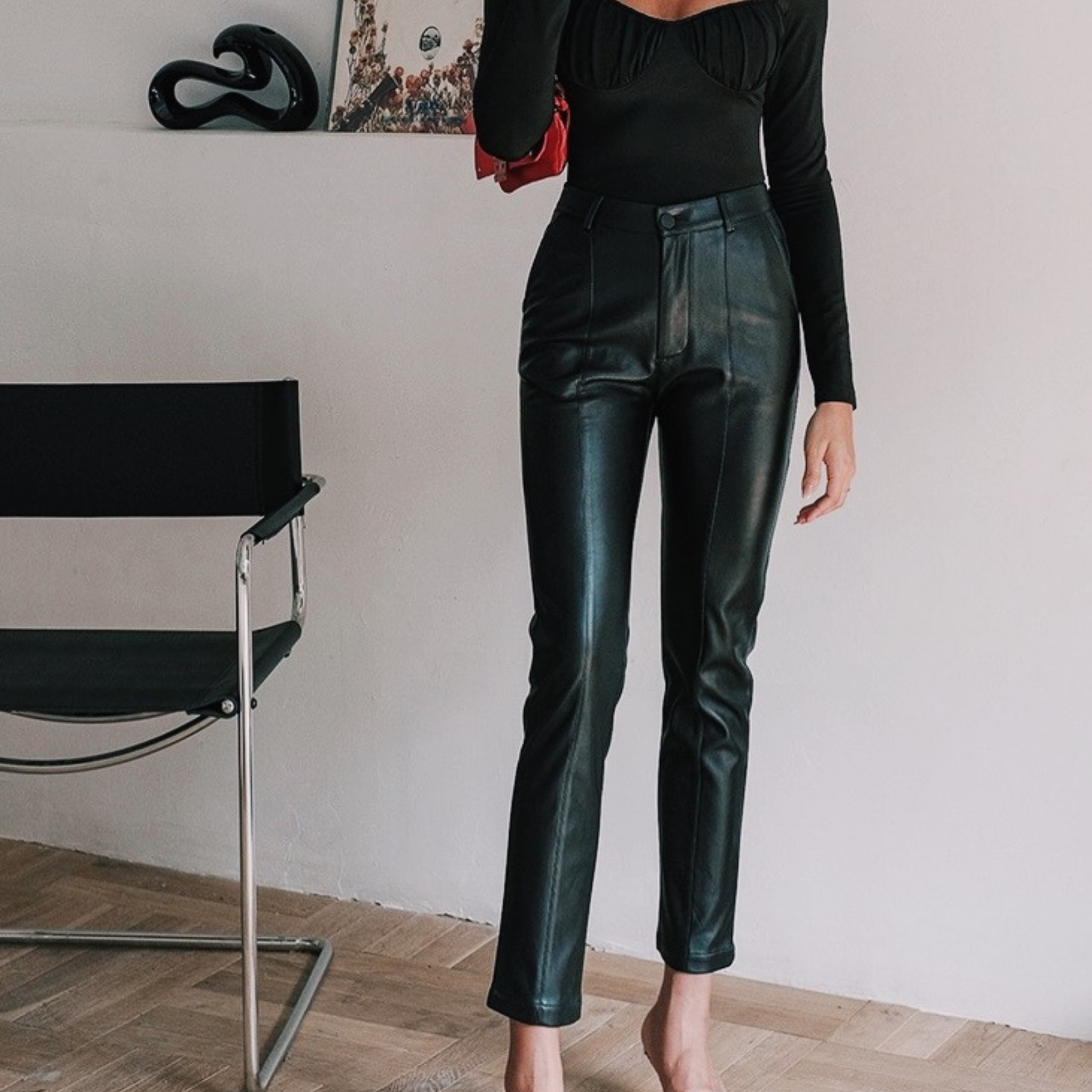 Black Faux Leather Slim Fit Trousers