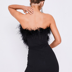 Black Feather Strapless Bodycon Slit Dress
