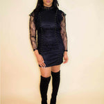 Black Lace Choker Long Sleeve Dress