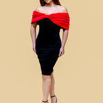 Black Off Shoulder Red Bow Detail Midi Dress