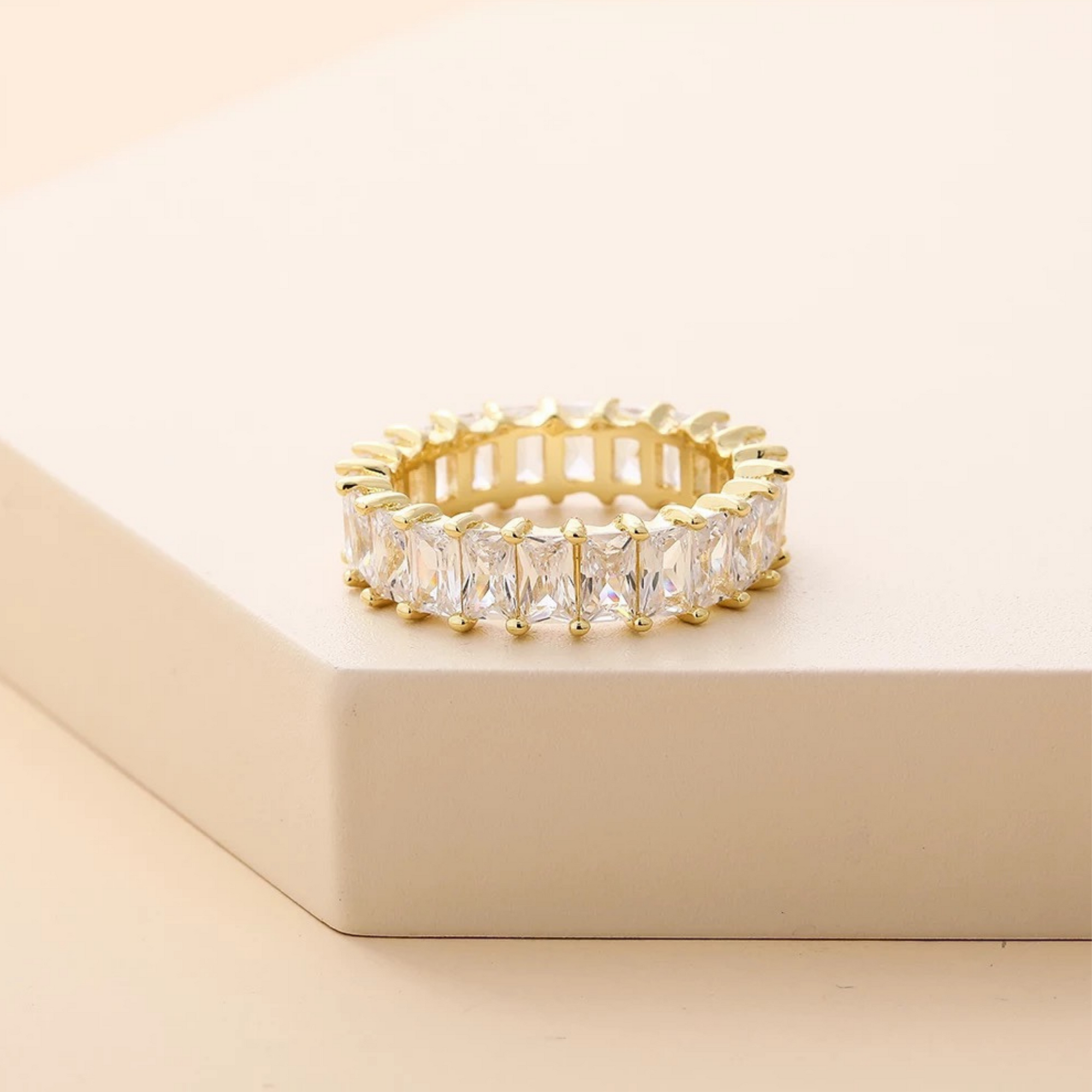 Gold Crystal Baguette Cut Eternity Band Ring