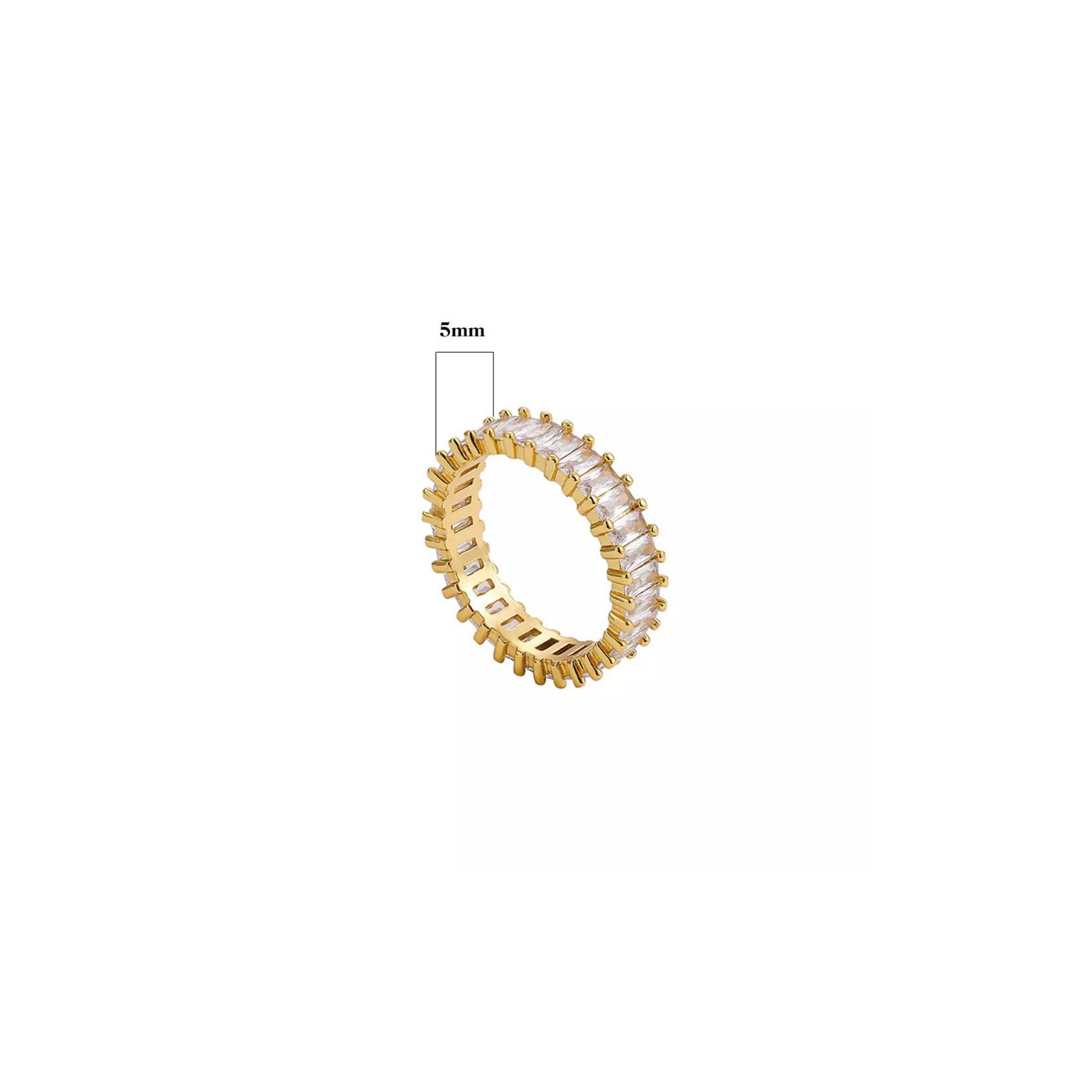 Gold Crystal Baguette Cut Eternity Band Ring