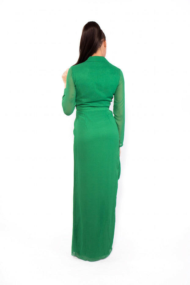 Green Wrap Front Shirt Evening Dress (back)