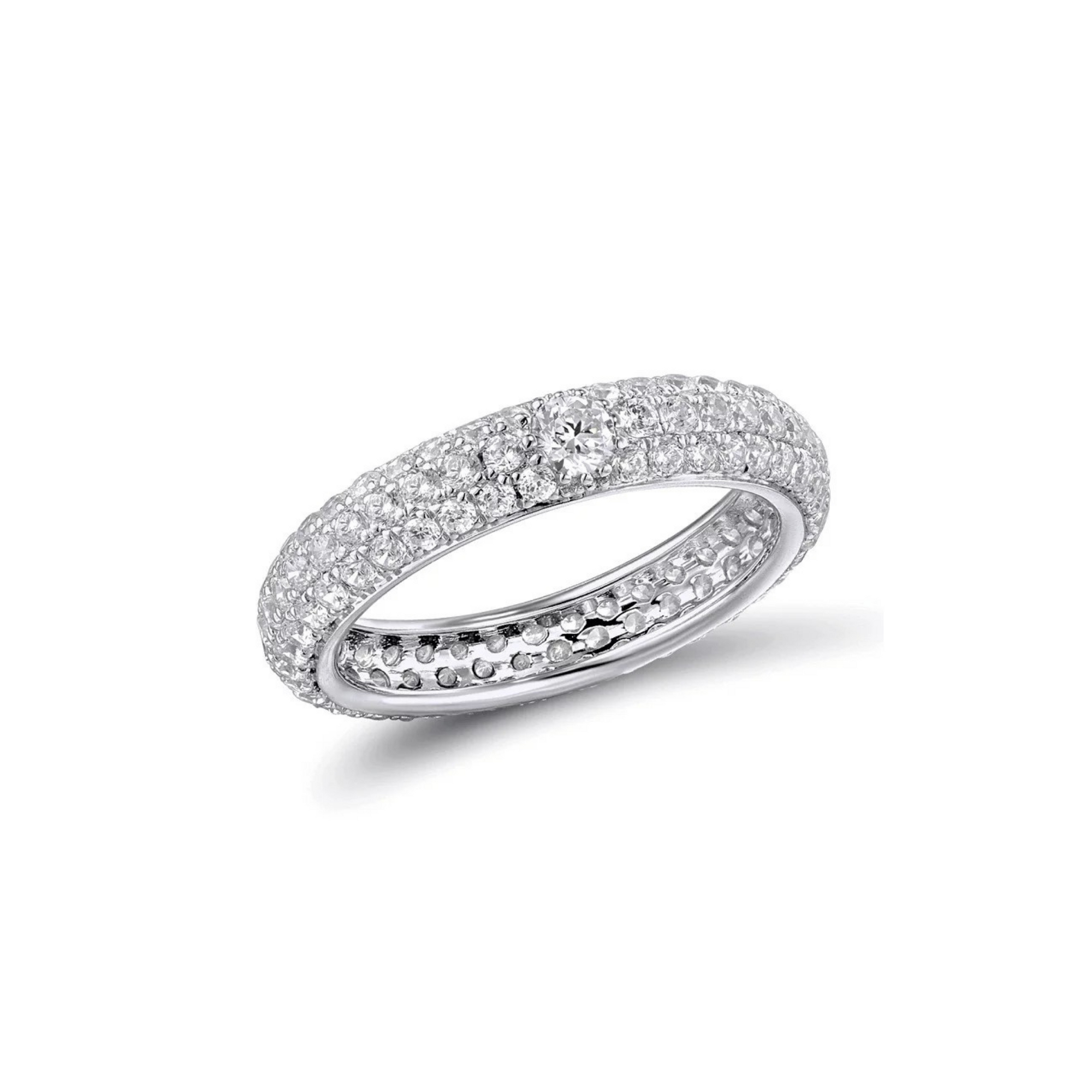 Sterling Silver 3 Row Pave Set Eternity Ring
