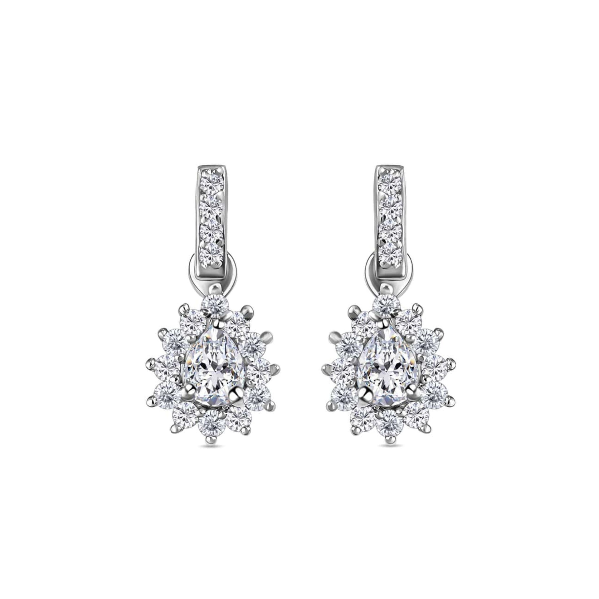 Sterling Silver Pear Cut Drop Halo Earrings