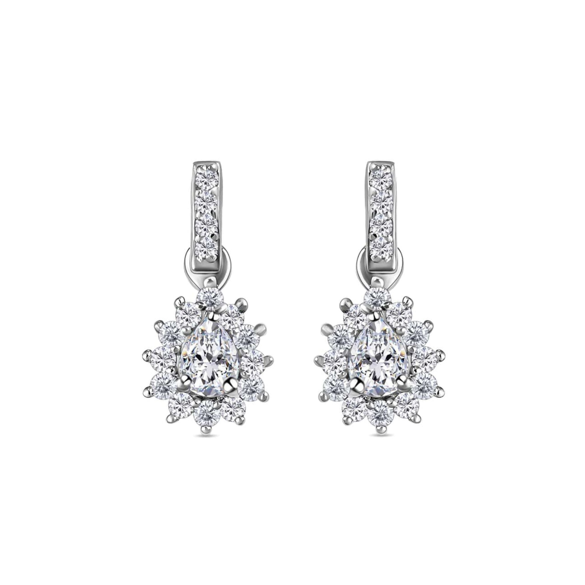 Sterling Silver Pear Cut Drop Halo Earrings