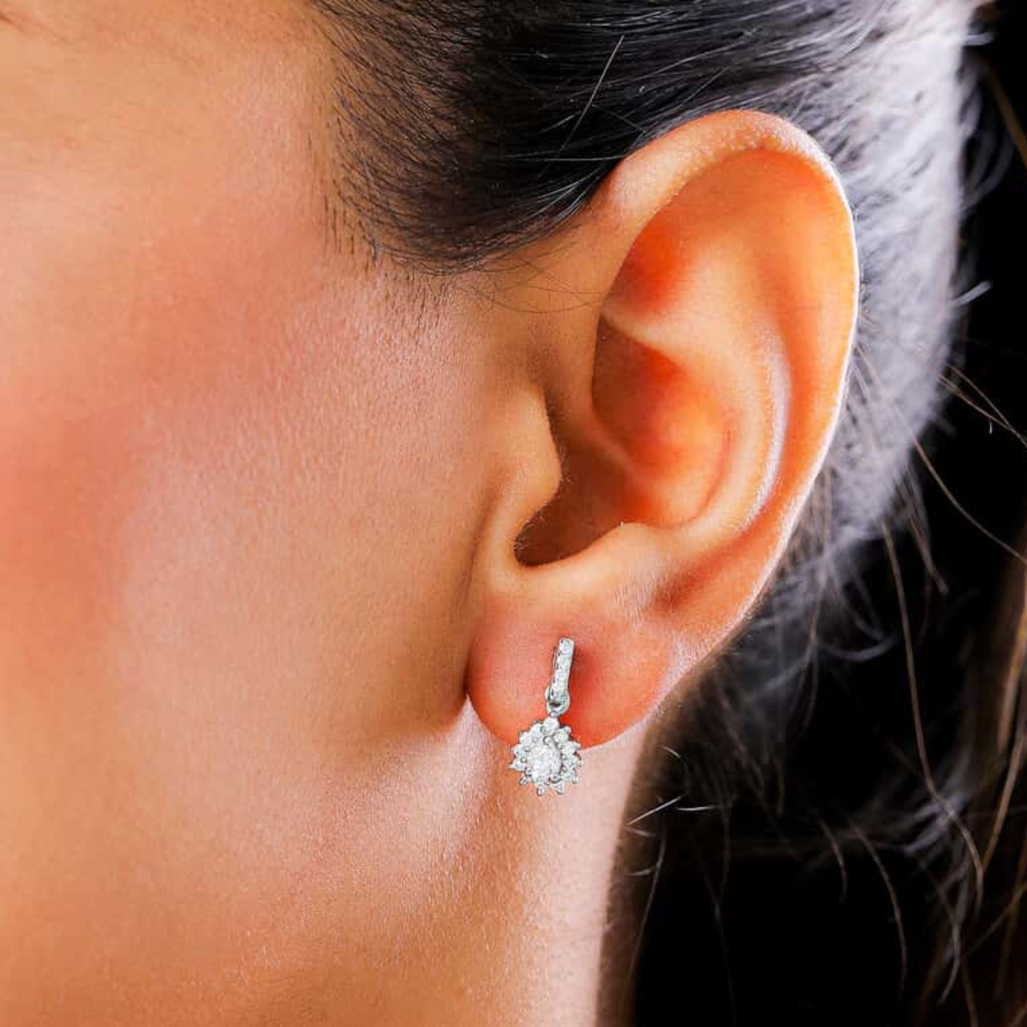 Sterling Silver Pear Cut Drop Halo Earrings