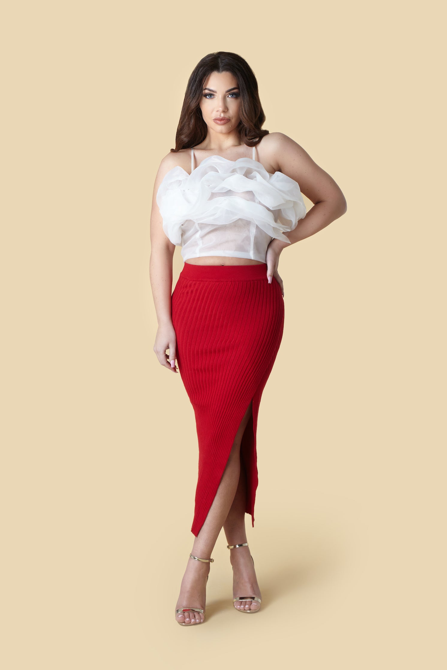 White Organza Ruffle Strappy Top