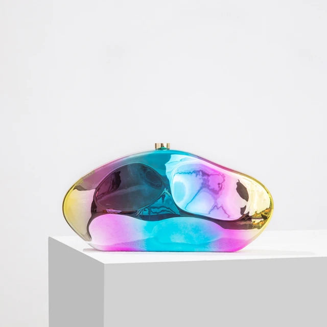 Gold Acrylic Oval Evening Mini Clutch Bag