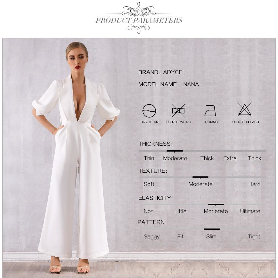 White Deep V-Neck Long Sleeve Jumpsuit