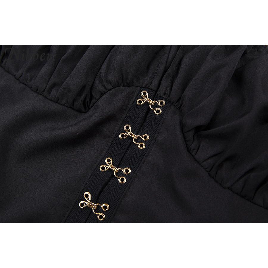 Puff Sleeve Hook and Eye Crop Top