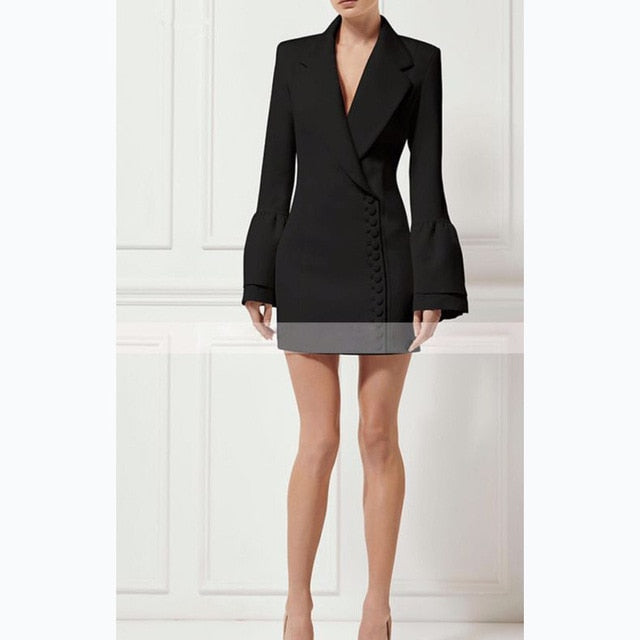 Asymmetrical Flared Sleeve Blazer Dress