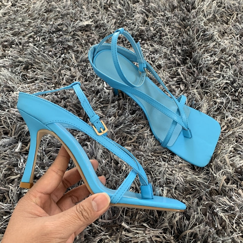 Square Toe Buckle Strap  High Heels