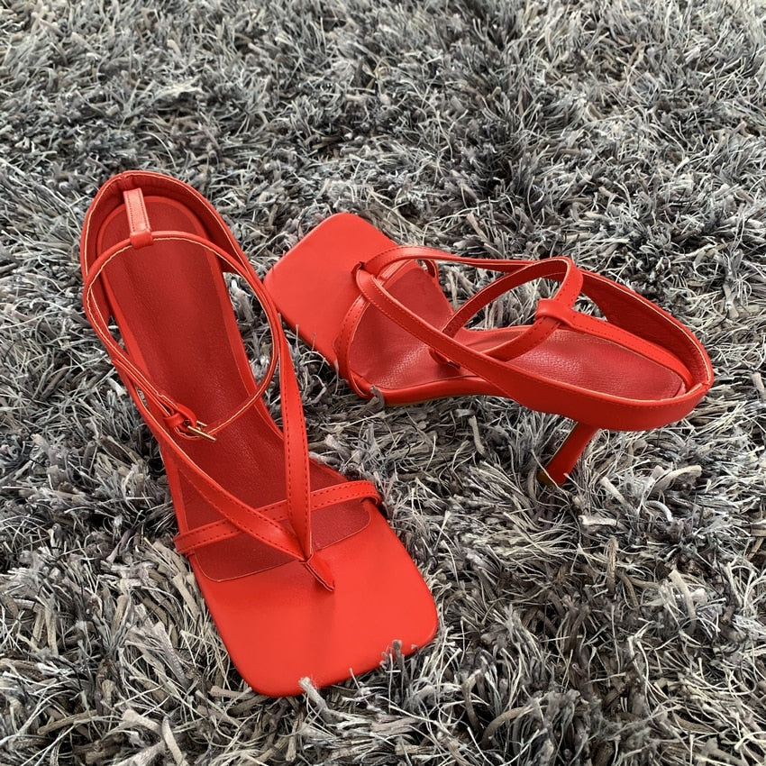 Square Toe Buckle Strap  High Heels