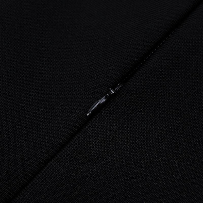 Black Long Sleeve Bandage Mid Calf Dress