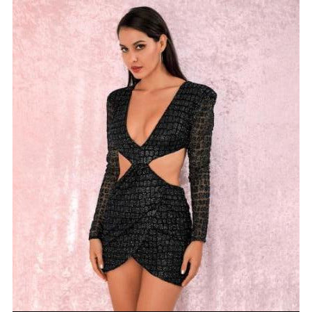 Deep V - Neck Open Back Mini Dress