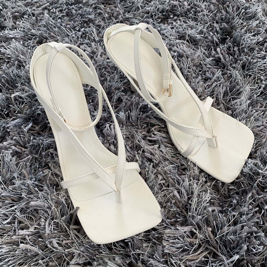 Square Toe Buckle Strap  High Heels