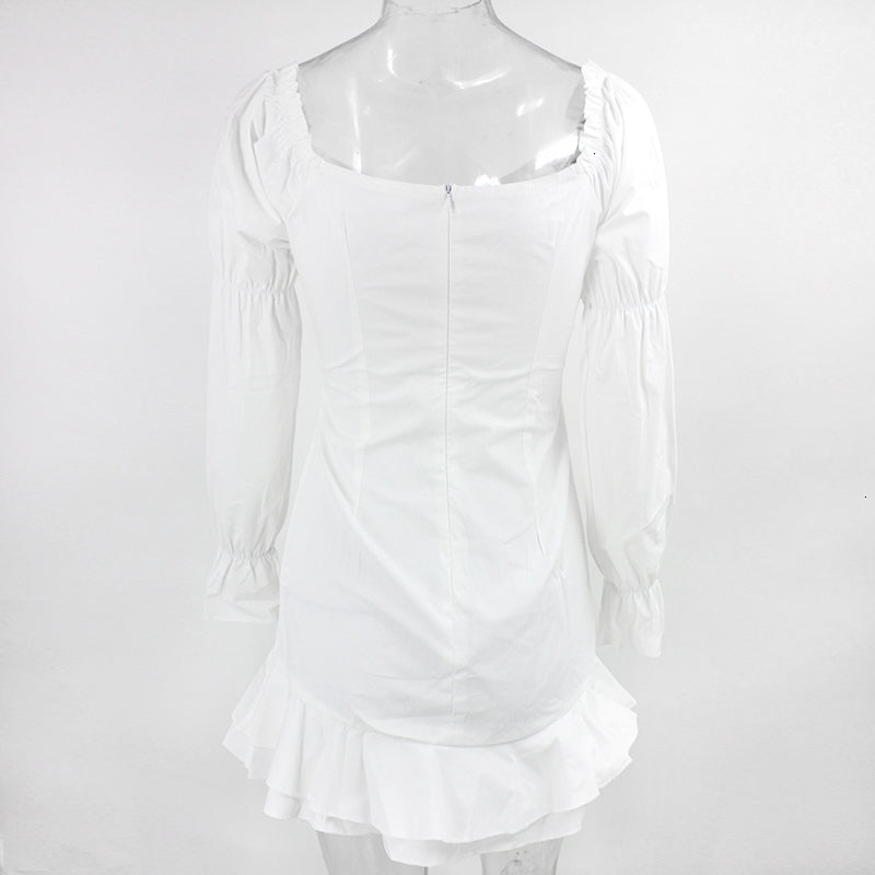 White Off Shoulder Ruffle Mini Dress