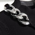 Ribbed Chain Embellished Turtleneck Midi Dress