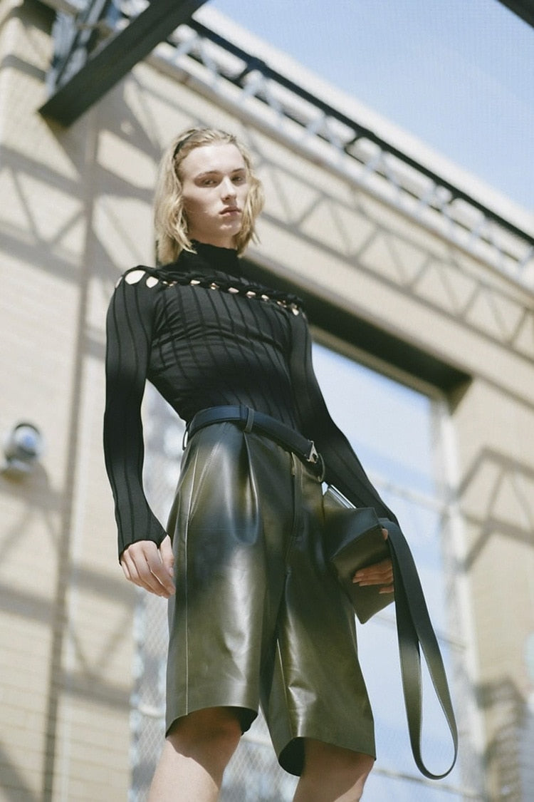 Ribbed Braided Turtleneck Mini Dress